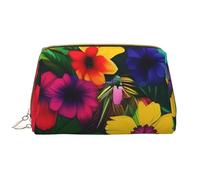 Rainbow Flowers Pattern Leather Hand Held Zipper Makeup Bag Cute Make Up Case Large Wide Open Pouch Pen Case, bianco, Taglia unica