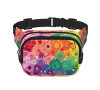 Rainbow Flowers Print Square Double Layer bag Waist Bag Trendy Pack Travel Bag con Bel Regolabile, nero, Taglia unica
