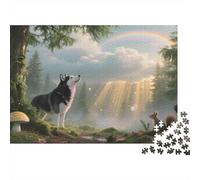 Rainbow Forest Wolf 1000 pezzi Husky nella Foresta Luce Puzzle Adulti Cartone Riciclato Gioco Educativo Decompressione Decorazione Murale Ottima Idea 52x38cm