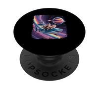 Rainbow Galaxy Cat Equitazione Squalo nello Spazio Fantascienza Spazio Pianeta PopSockets PopGrip Adesivo