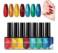 Rainbow Gel Polish, Colorful Nail Set, Glossy Long Lasting Finish, Precision Detailing Brush, Perfect for Home Use Professional Salon Styling Holiday Wedding or Travel Enthusiasts, 7 pezzi