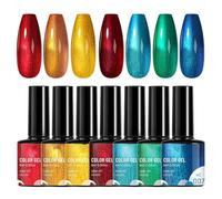 Rainbow Gel Polish, Colorful Nail Set, Long-Lasting Glossy Polish, 7-Pieces Manicure Kit with Fine Tip Applicator, Ideal for Lining, Styling, Daily Use, Wedding, Travel and Professional Salon
