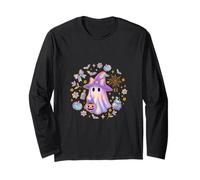 Rainbow Ghost Witch Shirt Cute Pumpkin Calderone Spooky Fun Maglia a Manica