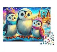 Rainbow Gufo 1000 Pezzi Puzzle Per Anziani in Cartone Robusto Antistress Allenamento Della Concentrazione Trio di uccelli invernali Relax Nelle Pause Ufficio 38x26cm/1000pcs
