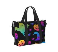 Rainbow Halloween Ghost Witch Hat Spiders stampa borsa a mano da viaggio per donne uomini per palestra, fine settimana, vacanze, spiaggia, uso quotidiano