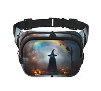 Rainbow Halloween Ghost Witch Hat Spiders Stampa Uomini e Donne Piazza Doppio Strato Marsupio Allenamento Crossbody Viaggio Marsupio, nero, Taglia unica