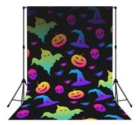 Rainbow Halloween Ghost Witch Hat Spiders Stampato Ritratto Fondale, Schermo in Poliestere Non Riflettente, Sfondo Liscio per Registrazione