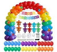 Rainbow Happy Birthday Balloon Garland Arch Kit regolabile rosso arancione giallo verde blu viola palloncino colonna stand set con stelle palloncini in lamina per decorazioni arcobaleno feste di