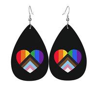 Rainbow Heart Lgbt Gay Lesbian Bisexual Pride Orecchini in pelle per le donne Orecchini pendenti in pelle sintetica Vintage Orecchini pendenti leggeri Gioielli per le donne