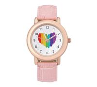 Rainbow Heart - Orologio da polso da donna, elegante, analogico, al quarzo, con cinturino in pelle, Stile:, regular