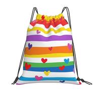 Rainbow Hearts Stripes Borsa con Cordoncino Stringa Sacca da Palestra Pieghevole Borsa Palestra per Campeggio Escursionismo Vita Quotidiana 36X42Cm
