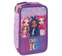 RAINBOW HIGH - Astuccio 3 Scomparti Bambina e Bambino, con Interno Organizzato, Tasca a Zip e Organizer Portapenne - Astuccio Scuola Media e Elementare in Tessuto, 20x13x7h cm