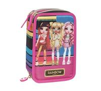 RAINBOW HIGH - Astuccio Scuola Ufficiale Rainbow High, Astuccio 3 Scomparti Bambina con Set Cancelleria, Penna Cancellabile Blu Frixion e Pratica Chiusura a Zip, 20x13Hx7 cm