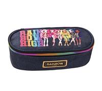 RAINBOW HIGH - Astuccio Scuola Ufficiale Rainbow High, Astuccio Bambina Ovale con Tasca Interna, Divisorio con Passanti Elastici e Pratica Chiusura a Zip, 22x7Hx9,5 cm, Jeans