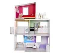 Rainbow High Townhouse - Casa delle Bambole in Legno a 3 Piani con 5 Stanze Colorate e Patio sul Tetto - Casa Completamente Arredata con Ascensore Funzionante e Accessori per il Gioco - Età 4-12+