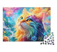 Rainbow-hued Cat in A Magical, Flowery Landscape Puzzle Da 1000 Pezzi Cute Cat Sfidante E Di Ingegno Per Tutte Le Età 70x50cm/1000pcs