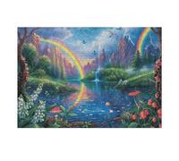 Rainbow Lake View Rompicapo 300 Pezzi Per Nonni E Nipoti Cartone Rigido Esercizio Mentale Per Serate in Famiglia Da Passatempo Con Poster Incluso 300 PCS/40x28cm