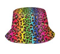 Rainbow Leopard Print Unisex Cappelli A Secchiello Traspirante Cappello da Pescatore Pieghevole Bucket Hat per Trekking Spiaggia Viaggi Pesca