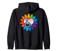 Rainbow LGBTQ Pride Disabled Wheelchair Heart Flower Petals Felpa con Cappuccio