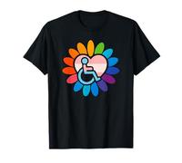 Rainbow LGBTQ Pride Disabled Wheelchair Heart Flower Petals Maglietta
