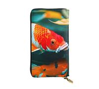 Rainbow Lines, portafogli in pelle per donne e uomini, portafogli grandi con 12 scomparti per carte, portafoglio passaporto, Pretty Koi Fish, Taglia unica