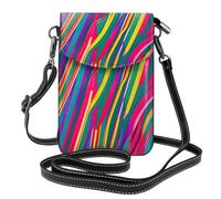 Rainbow Lines Print Small Cell Phone Leather Purse Adjustable Shoulder Rope Crossbody Bags For Women Black, One Size