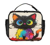 Rainbow Little Black Cat Borsa termica per il pranzo per donne, adulti e bambini, borsa per il pranzo portatile riutilizzabile, in poliestere, ideale per picnic, scuola, ufficio, viaggi, lavoro