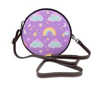 Rainbow Moon - Borsa a tracolla da donna, rotonda, in pelle vegana, con tracolla regolabile