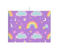 Rainbow Moon - Tappetino scolapiatti assorbente, per bancone della cucina, motivo: nuvola, tappetino da caffè, protezione per piatti con anello per appenderlo, 45 x 61 cm