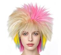 Rainbow Mullet Wig For Women - Synthetic Multi-Colored Hai | | Heat Resistant Synthetic Fiber Breathable Rose Net Cap Gradient Multi Color Cut LGBT Pride Party Costume Wig