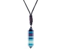 Rainbow Necklace - Natural Fluorite Pendant, Hexagonal Crystal Point With