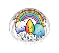 Rainbow Nuvole Goccia di pioggia 1 Stampa Doppio Strato Impermeabile Cuffia Da Doccia Donne Uomini Riutilizzabili Bagno Capelli Caps Fascia Elastica