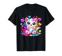 Rainbow Paint Splash Il Simpatico Gatto Kawaii AMA i Colori Maglietta