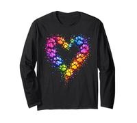 Rainbow Paw Heart Colorful Dog & Cat Lover Pet Art Maglia a Manica