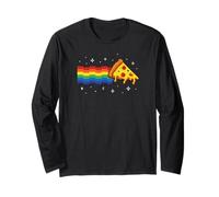 Rainbow Pixel Pizza in Space Retro Gaming Style Cosmic Slice Maglia a Manica