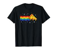 Rainbow Pixel Pizza in Space Retro Gaming Style Cosmic Slice Maglietta