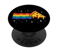 Rainbow Pixel Pizza in Space Retro Gaming Style Cosmic Slice PopSockets PopGrip Adesivo