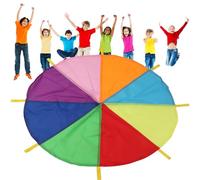 Rainbow Play Parachute - Attività di gruppo per esterni giocattolo, paracadute colorato in palestra | Team Awareness Builder, gioco di esercizi per il parco giochi, giocattolo di movimento cooperativo