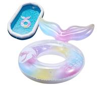 Rainbow Pool Tube Gonflatable - Iridescent Swim Ring Fishtail Design Transparent Lightweight Float | Pool Float for Beach Party Lake Vacation Water Toy Kids Adults Summer Use | Swim Tube
