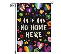 Rainbow Pride Month Hate Has No Home Here Flower Gay Lesbian Lgbtq Bandiera Resistente Alle Intemperie Flag Robuste Bandiera Da Giardino Per Giardino Esterno Interno 30X45Cm