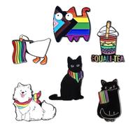 Rainbow Pride - Set di 6 spille smaltate a forma di gatto, divertenti e convenienti, accessori per borse, zaini, vestiti, feste di orgoglio