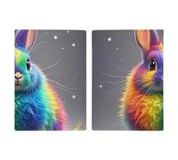 Rainbow Rabbit - Custodia per passaporto da viaggio, con scomparti per carte di credito e carta d'imbarco, organizer per documenti d'identità di famiglia (20 x 13 cm)