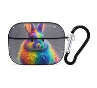 Rainbow Rabbit - Custodia protettiva per AirPods Pro con anello portachiavi, custodia protettiva rigida per AirPods Pro di seconda generazione, per donne e uomini, facile da aprire, protezione contro