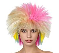 Rainbow Rock Wig Punk Synthetic Multi-Colored Gradient Hair | Rockstar Hair Mullet Costume for Halloween, Cosplay Party, Pride Day, Carnival, Haunted House, Festival, Role-Playing,