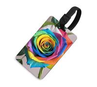 Rainbow Rose Etichette per bagagli con carta d'identità, etichette resistenti per borse da viaggio, etichette impermeabili per valigie, zaini e custodie da viaggio, stile nero