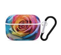 Rainbow Rose Flower Custodia per AirPods Pro 2, antiurto, custodia rigida protettiva per uomo e donna, compatibile con AirPod Pro custodia di 2a/1a generazione con portachiavi - bianco