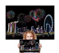 rainbow scrtch - Scratchs Off City Landmark Paper, Doodle Arts Pads | Interactive Craft Set With Party Fun Scenario For Kids Teens Children Birthday Halloween Christmas Art Projects