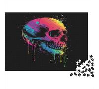 Rainbow Skull Art-Vibrant Graffiti Style 1000 Piece Puzzle for Adults Dripping Neon Skull Fun And Challenging Family Game & Great Gift Idea 70x50cm/1000pcs