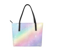 Rainbow Sky - Borsa da donna in pelle vegana con galassia e stella, con manico superiore, grande borsa a tracolla per tutti i giorni, lavoro e viaggi