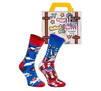 Rainbow Socks - Calze Francesi In Una Valigia - Per Un Viaggiatore, Un Amante Della Francia - 1 Paio Nei Colori Della Bandiera Francese - Torre Eiffel, Tavolozza Di Colori, Formaggio